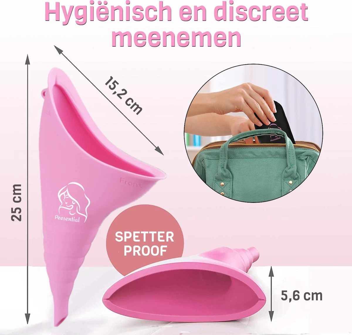 Peesential XL Plastuit Voor Vrouwen - Vrouwen Urinoir - Urine Fles - Urinaal - Herbruikbaar Plastuitje - Staand Plassen - Plaskoker Voor Festivals / Reizen / Kamperen - Incl. Hygiënisch Tasje En Extensie - Groot - Roze 5 Peesential XL Plastuit Voor Vrouwen - Vrouwen Urinoir - Urine Fles - Urinaal - Herbruikbaar Plastuitje - Staand Plassen - Plaskoker Voor Festivals / Reizen / Kamperen - Incl. Hygiënisch Tasje En Extensie - Groot - Roze - Afbeelding 3