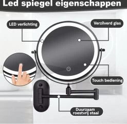 Make Up - Spiegel - Led Verlichting - 10X Vergroting - 3 Lichtstanden - Wandspiegel Rond - Badkamer - Mat Zwart - Draadloos -Cosmetic Verkoop 1200x1178
