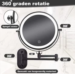 Make Up - Spiegel - Led Verlichting - 10X Vergroting - 3 Lichtstanden - Wandspiegel Rond - Badkamer - Mat Zwart - Draadloos -Cosmetic Verkoop 1200x1180