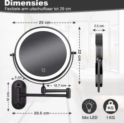 Make Up - Spiegel - Led Verlichting - 10X Vergroting - 3 Lichtstanden - Wandspiegel Rond - Badkamer - Mat Zwart - Draadloos -Cosmetic Verkoop 1200x1188 1