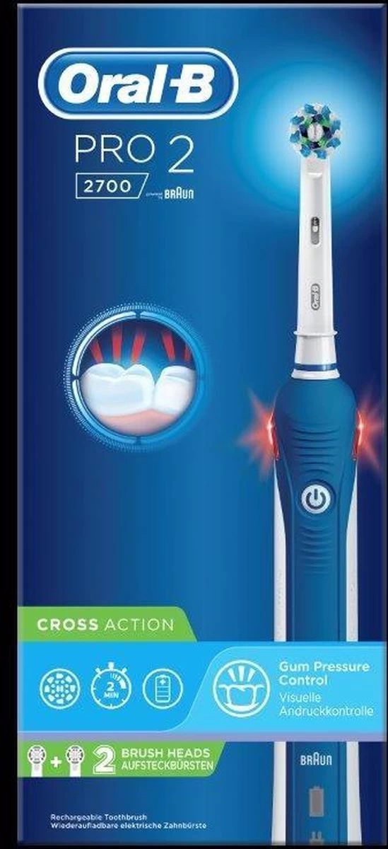 Oral B Oral-B Pro 2 2700 CrossAction - Elektrische Tandenborstel - Blauw, Wit 4 Oral B Oral-B Pro 2 2700 CrossAction - Elektrische Tandenborstel - Blauw, Wit - Afbeelding 2