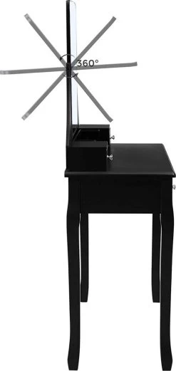 Merkloos Kaptafel, Kaptafel Met Grote Spiegel Zonder Frame, Toilettafel, Kaptafel, Voor Make-up, Gewatteerde Kruk, 5 Laden, Verplaatsbare Opbergdoos, Zwart RDT25BK -Cosmetic Verkoop 569x1200