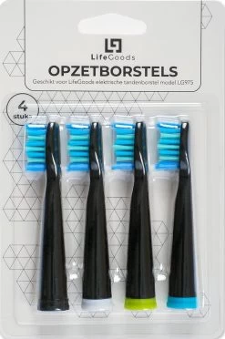 LifeGoods Opzetborstels - Voor Elektrische Tandenborstel - 4 Stuks - Zwart/Blauw -Cosmetic Verkoop 797x1200
